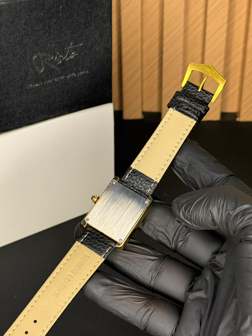 Cartier Tank Plain Dial Watch - Leather Straps Black-Golden Black Dial